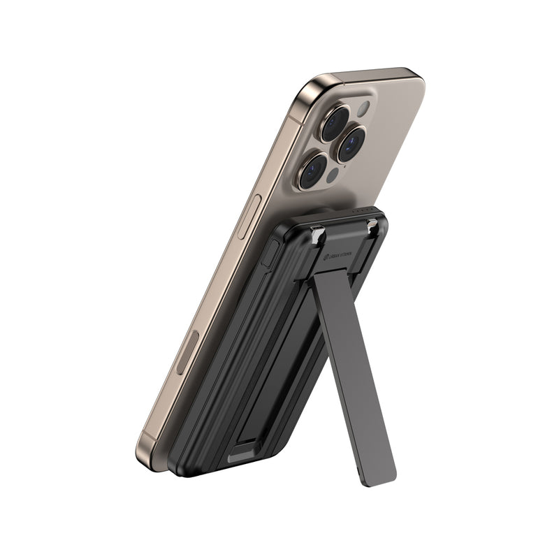 Reklamni višenamjenski powerbank 5000 mAh s brzim i bežičnim punjenjem, crna boja | Promidžbeni pokloni