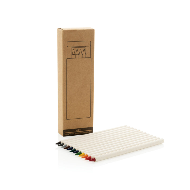 Reklamni set od 12 dugotrajnih bojica od recikliranih materijala, bijele boje | Promo pokloni