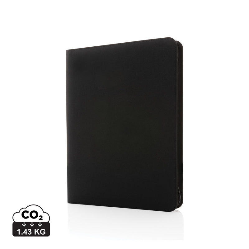 Promotivna poslovna mapa A4 od recikliranog 300D materijala s patentnim zatvaračem, crna boja | Poslovni pokloni