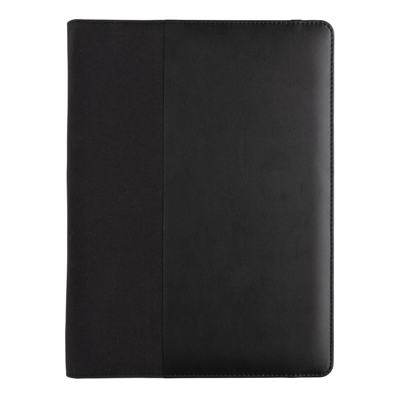 Reklamna poslovna A4 mapa od recikliranog poliestera i PU kože s bilježnicom, crna boja | Promidžbeni pokloni