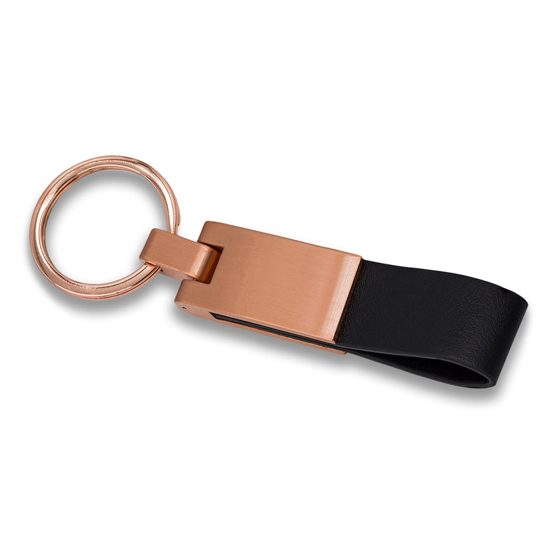 Metalni rose gold privjesak za ključeve s crnom eko kožom