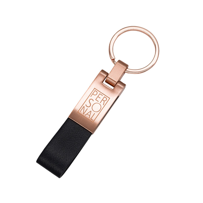 Metalni rose gold privjesak za ključeve s crnom eko kožom