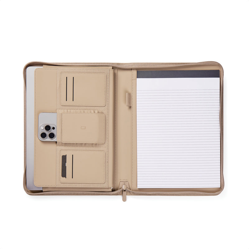 Promotivna A4 poslovna mapa s notesom od poliestera, bež boja | Reklamni pokloni