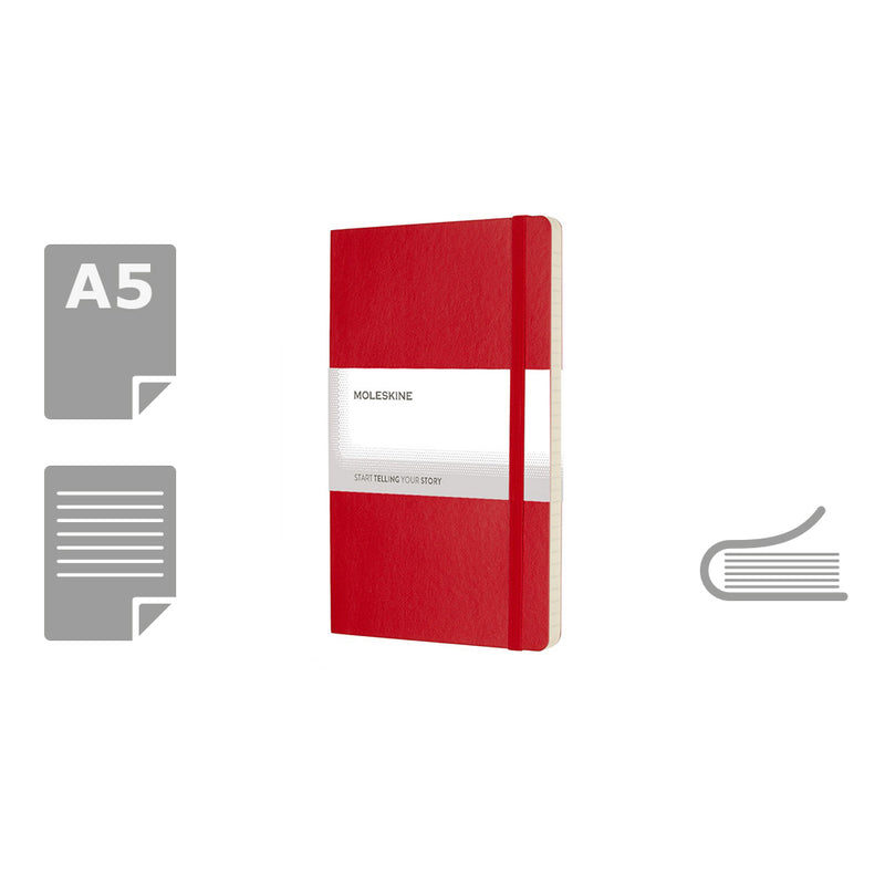Moleskine notes A5 formata, meki uvez, stranice s linijama