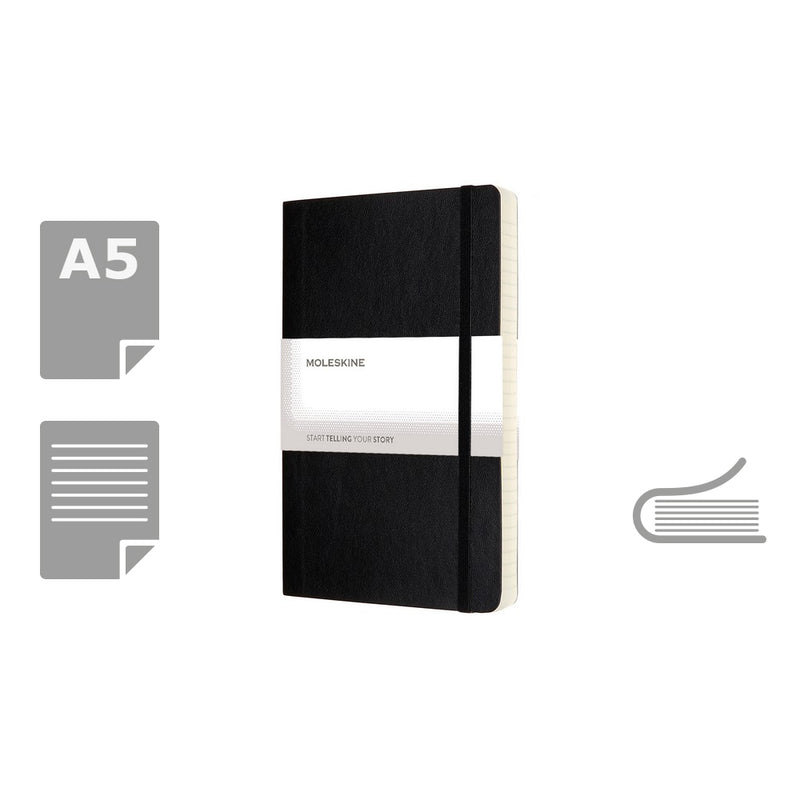 Moleskine notes A5 formata, meki uvez, stranice s linijama, 400 stranica