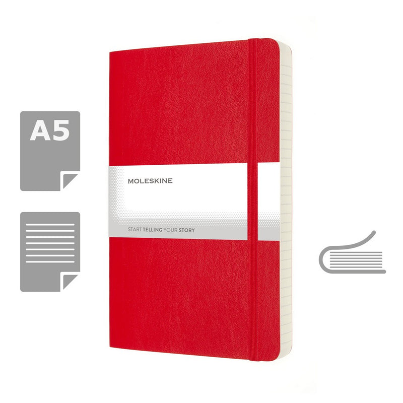 Moleskine notes A5 formata, meki uvez, stranice s linijama, 400 stranica