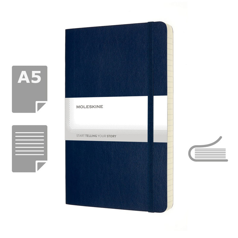 Moleskine notes A5 formata, meki uvez, stranice s linijama, 400 stranica