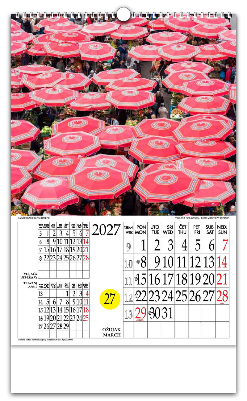 Jedinstveni promotivni zidni kalendar s rotacijskim krugom Zagrebačke razglednice