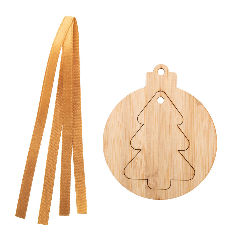 Drvena božićna dekoracija sa zlatnom trakicom