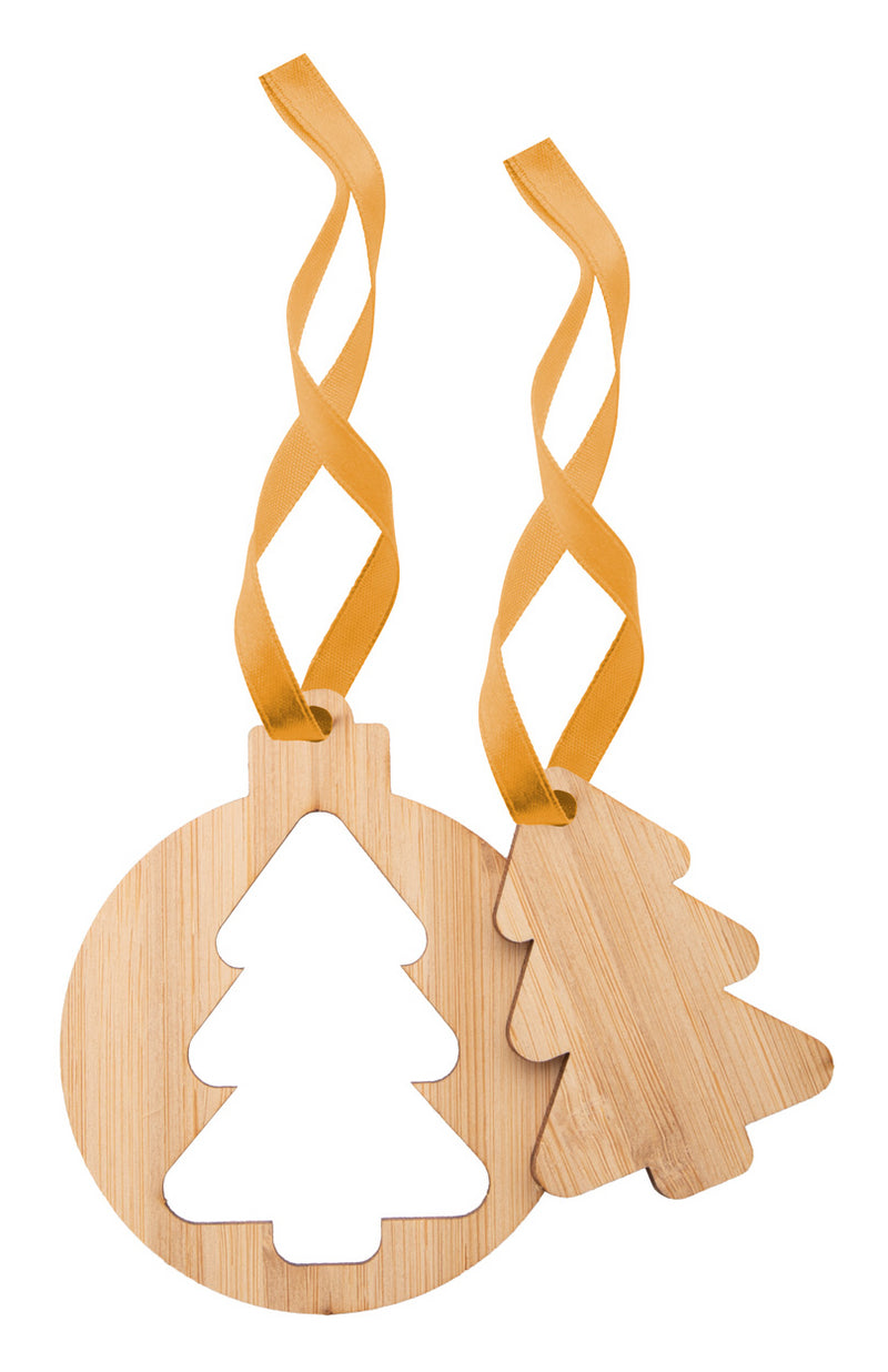 Drvena božićna dekoracija sa zlatnom trakicom