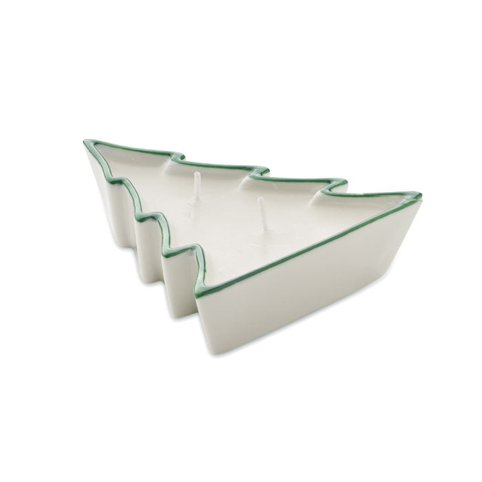 Svijeća od biljnog voska u porculanskom držaču u obliku božićnog drvca