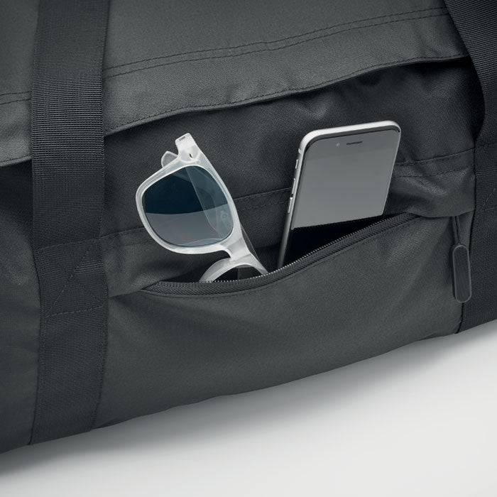 Promo sportska/putna torba od 300D RPET poliestera, crne boje | Poslovni pokloni