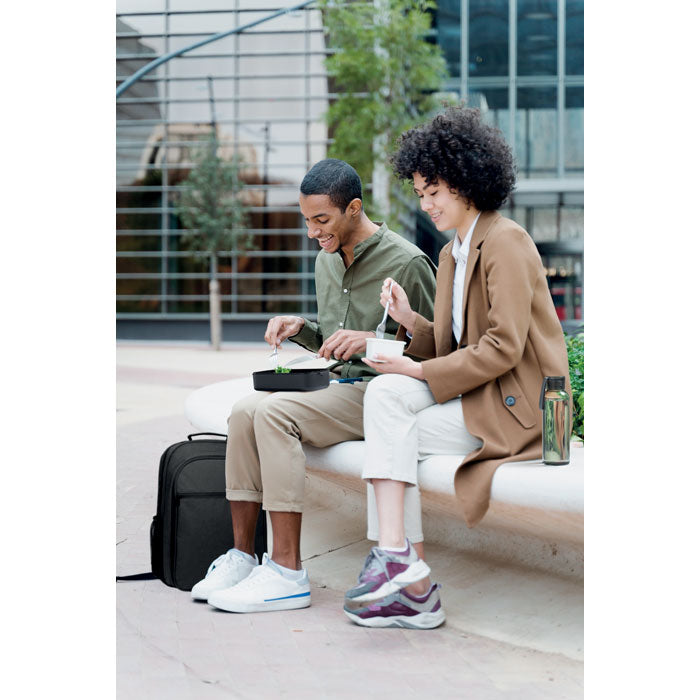 Promidžbena dvoslojna kutija za ručak od recikliranog PP-a, 800ml (2x), crne boje | Reklamni pokloni