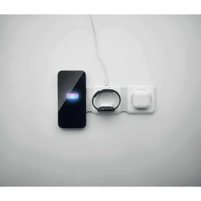 Reklamna 3-u-1 stanica za punjenje od ABS-a, bijele boje | Promo pokloni