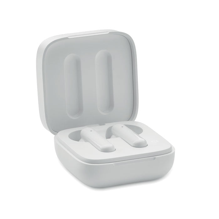 Promotivne bežične slušalice od ABS-a s mikrofonom i solarnim punjenjem, bijele boje | Promidžbeni pokloni