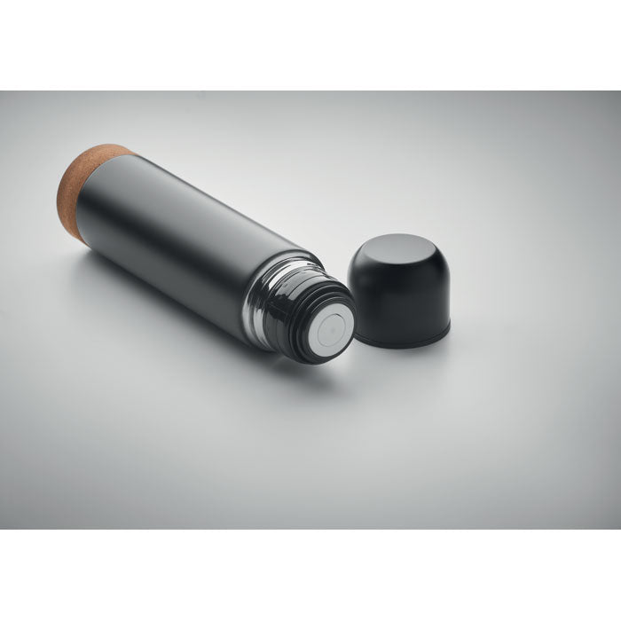 Reklamna dvoslojna vakuumski izolirana boca od recikliranog čelika s bazom od pluta, crne boje | Promotivni pokloni