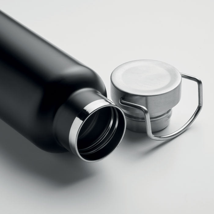 Promotivna dvoslojna vakuumski izolirana boca od recikl. čelika s bazom od pluta, 500ml, crne boje | Promidžbeni pokloni