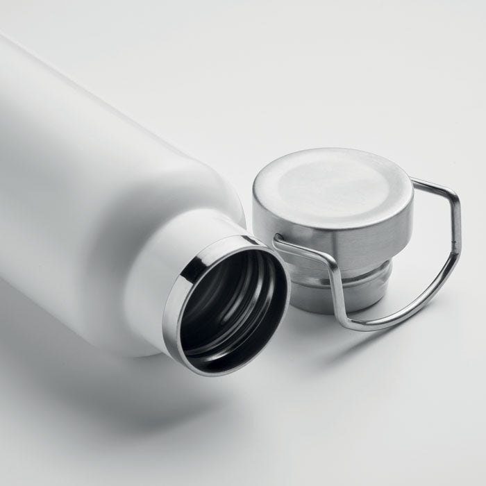 Promotivna dvoslojna vakuumski izolirana boca od recikl. čelika s bazom od pluta, 500ml, bijele boje | Promidžbeni pokloni