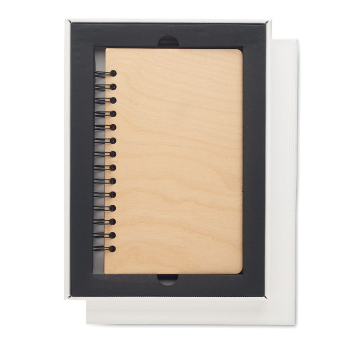 Reklamni spiralni A5 notes s drvenim koricama i sjemenkama, bež boje | Poslovni pokloni