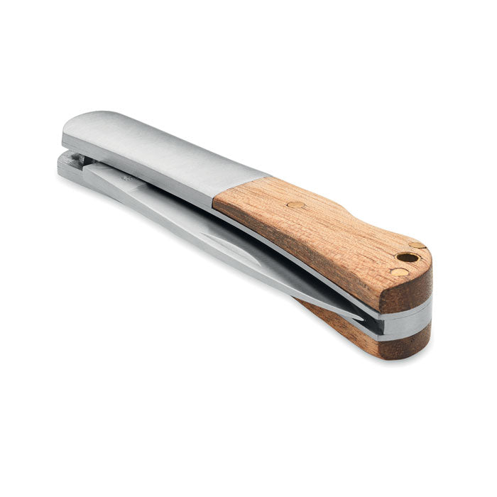 Reklamni sklopivi nož s drškom od akacije, smeđe boje | Promotivni pokloni