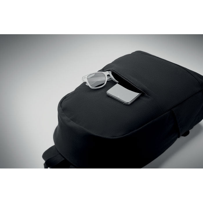 Promotivni ruksak za 15" prijenosno računalo od recikliranog pamuka i poliestera, crne boje | Reklamni pokloni