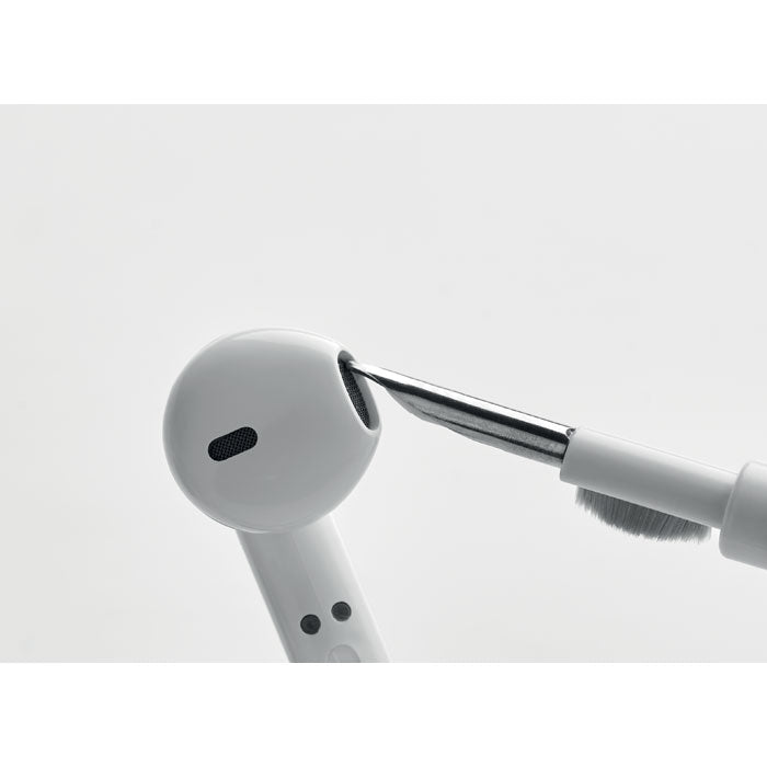 Promotivna kemijska olovka s kompletom za čišćenje slušalica, bijele boje | Promidžbeni pokloni