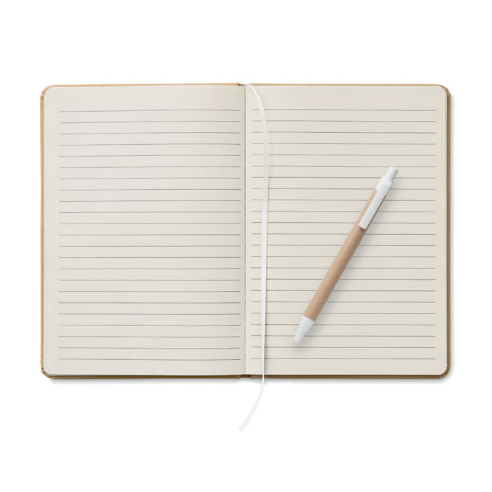 Promotivni A5 notes s tvrdim koricama i olovka od recikliranog papira, bijele boje | Reklamni pokloni