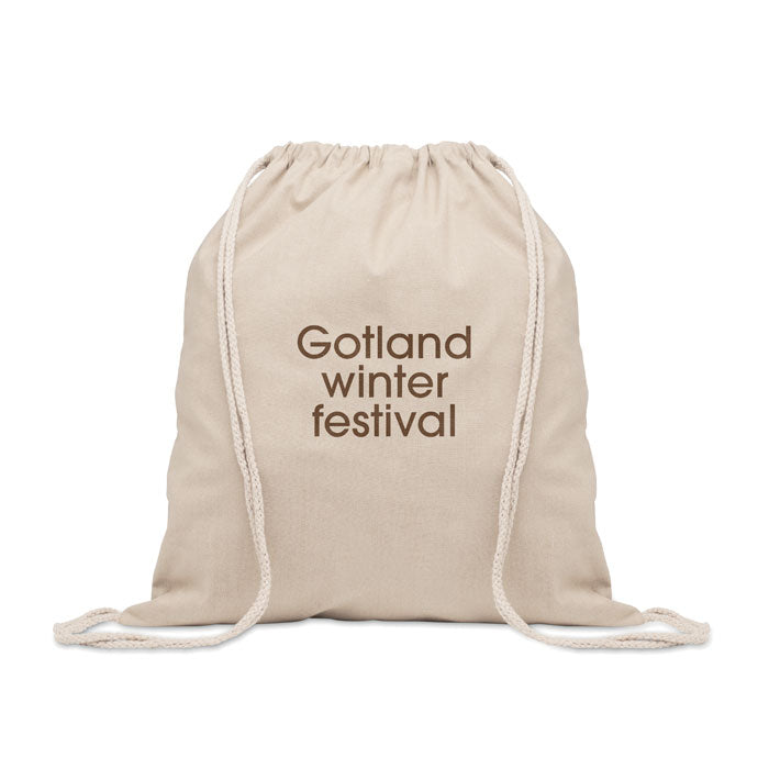 Promotivni ruksak / vrećica s vezicama od recikliranog materijala, bež boje s tiskom logotipa | Poslovni pokloni