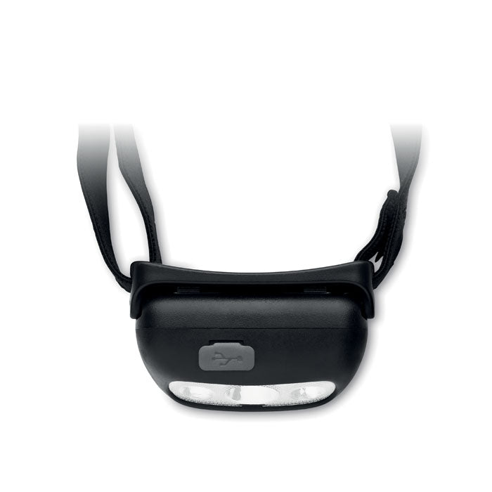 Promotivna punjiva i podesiva LED svjetiljka za glavu, crne boje | Poslovni pokloni | Promo pokloni