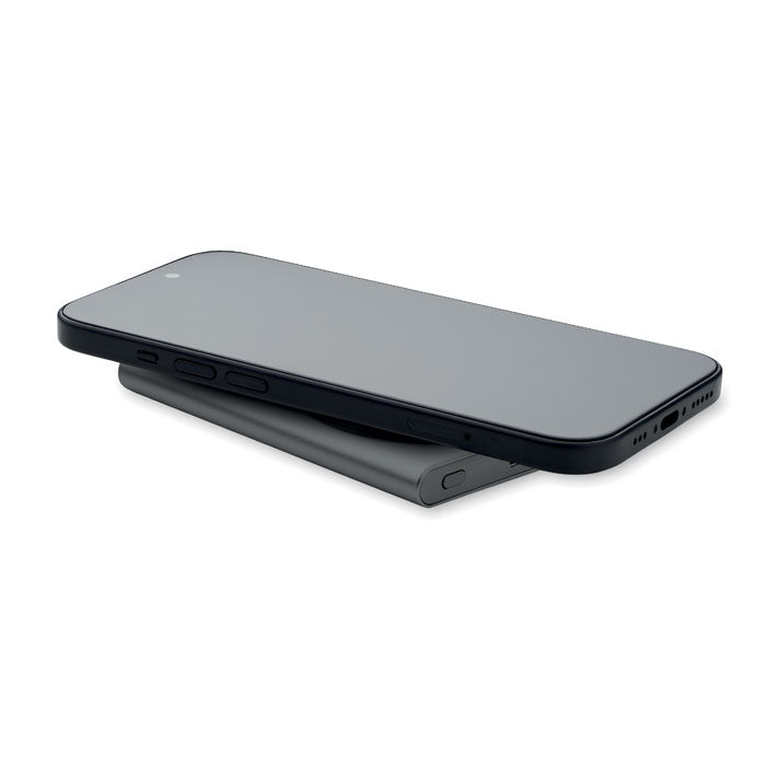 Promo magnetski bežični punjač 15W i prijenosna baterija od 5000 mAh, sive boje | Poslovni pokloni