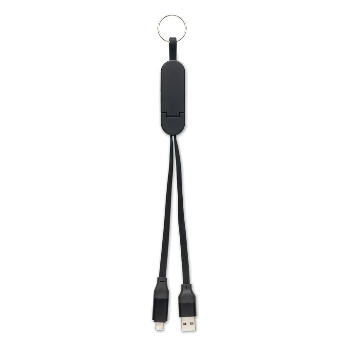 Promo kabel od 60 W s privjeskom za ključeve i stalkom za telefon, crne boje | Poslovni pokloni