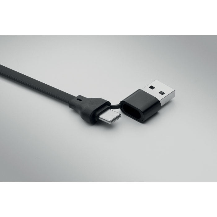 Promotivni kabel od 60 W s privjeskom za ključeve i stalkom za telefon, crne boje | Poslovni pokloni | Promo pokloni