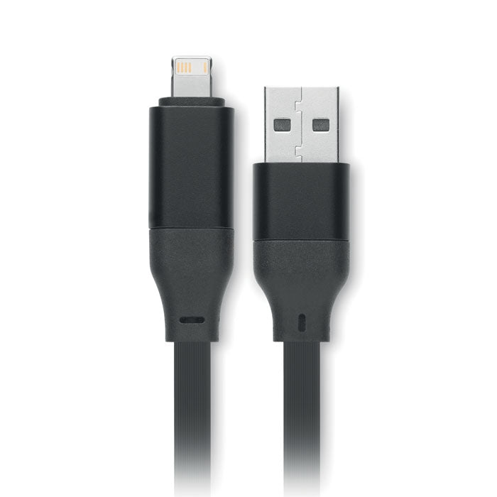 Reklamni kabel od 60 W s privjeskom za ključeve i stalkom za telefon, crne boje | Promidžbeni pokloni