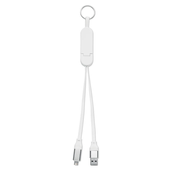 Promo kabel od 60 W s privjeskom za ključeve i stalkom za telefon, bijele boje | Poslovni pokloni