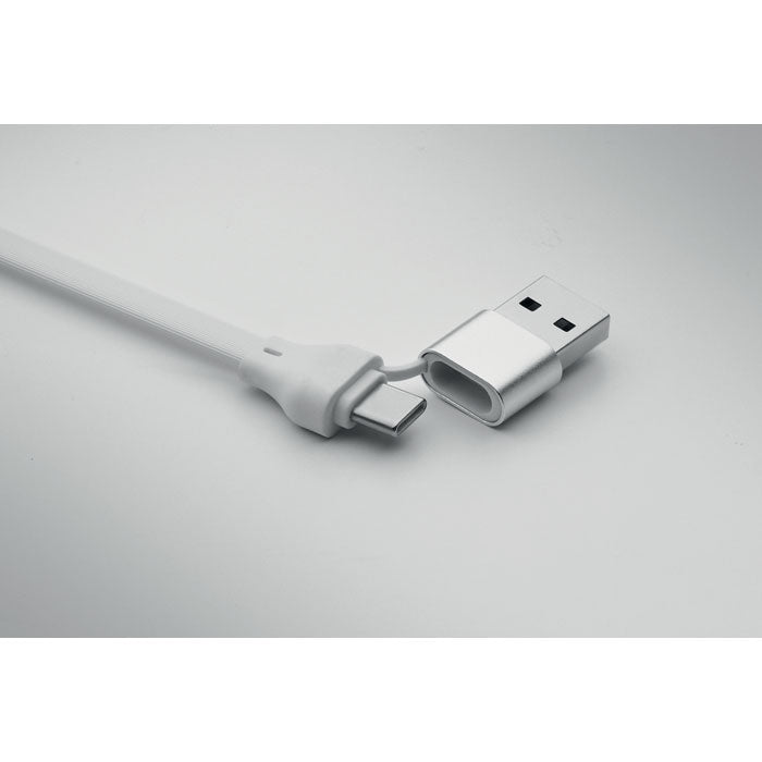 Promotivni kabel od 60 W s privjeskom za ključeve i stalkom za telefon, bijele boje | Poslovni pokloni | Promo pokloni