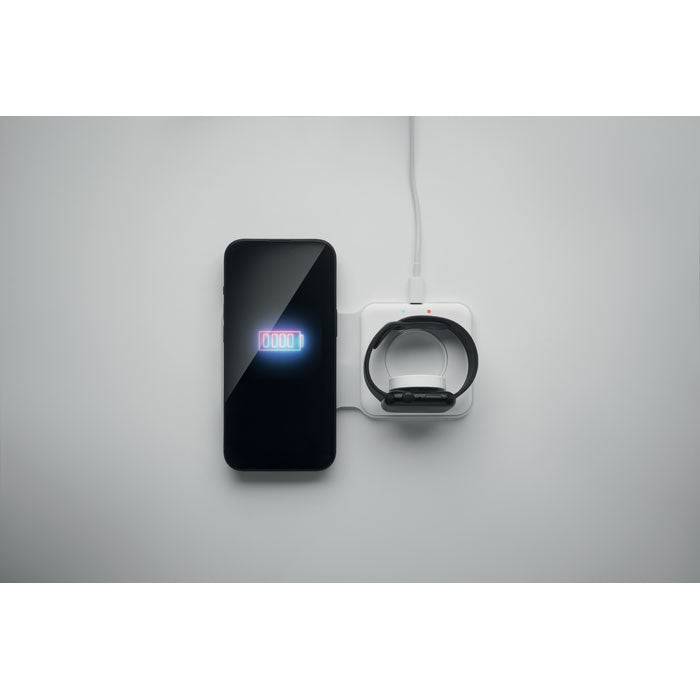 Promo 2-u-1 sklopiva stanica za punjenje od ABS-a, bijele boje | Poslovni pokloni