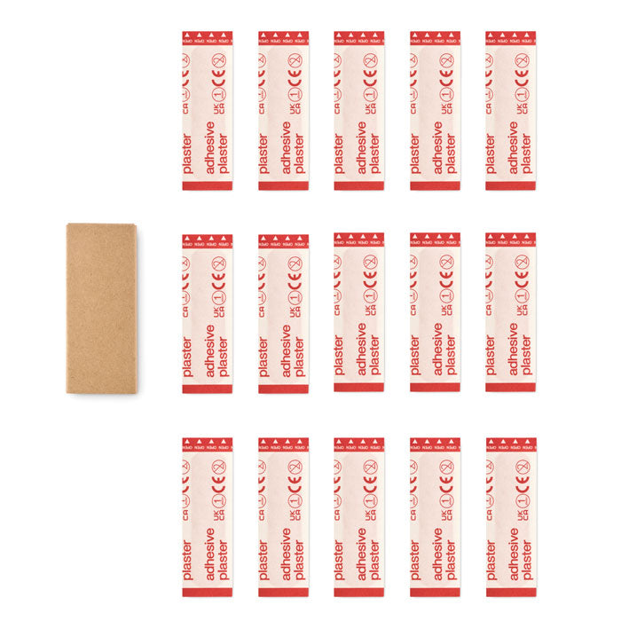 Reklamni set od 15 flastera u kutiji od recikliranog papira, smeđe boje | Poslovni pokloni