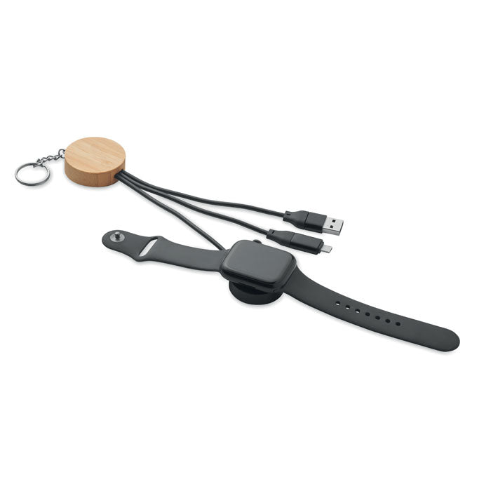 Reklamni privjesak za ključeve s 4u1 kabelom od 60W, crne boje | Promidžbeni pokloni