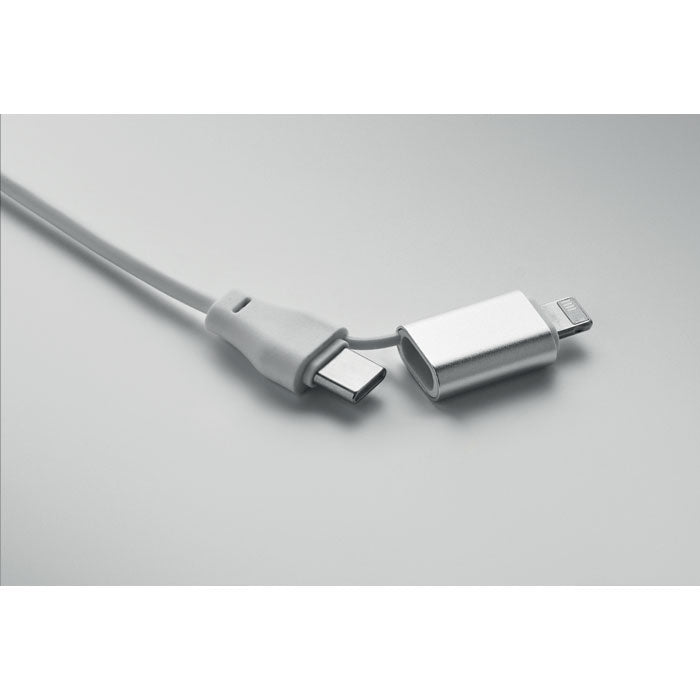 Reklamni privjesak za ključeve s 4u1 kabelom od 60W, bijele boje | Promidžbeni pokloni