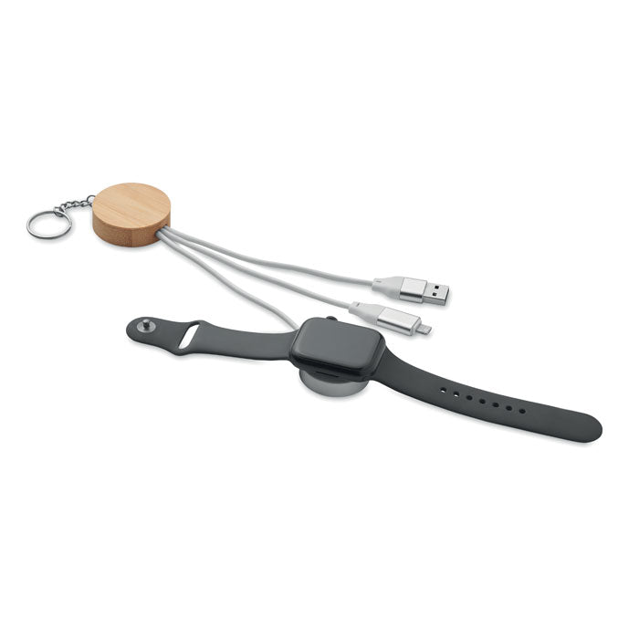 Promidžbeni privjesak za ključeve s 4u1 kabelom od 60W, bijele boje | Promo pokloni