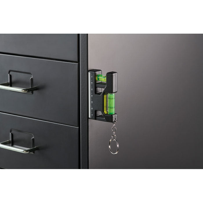 Reklamna dvostruka magnetska libela od ABS-a s privjeskom za ključeve, crne boje | Promidžbeni pokloni