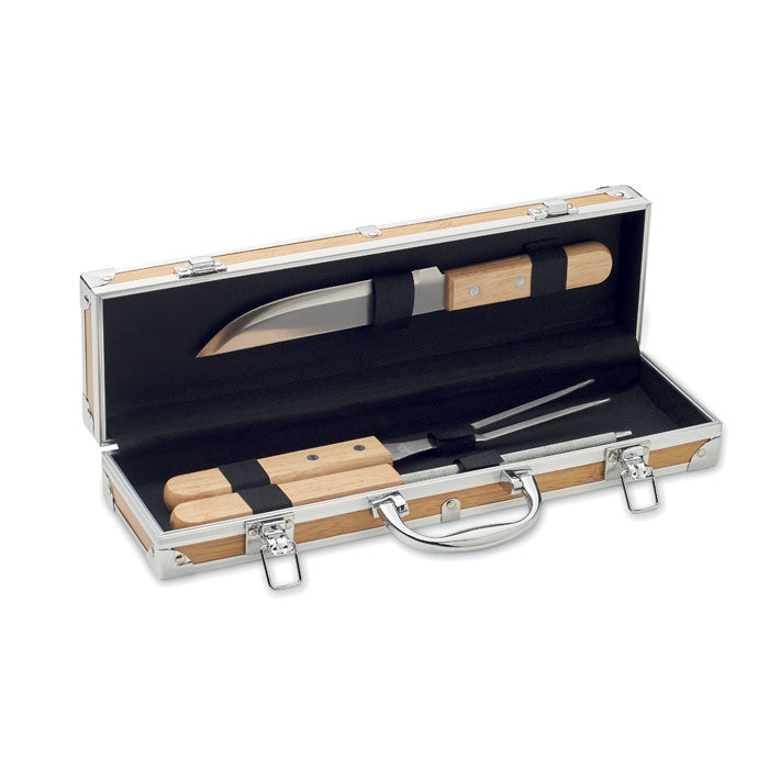 Promotivni set za roštilj od nehrđajućeg čelika, smeđe boje | Poslovni pokloni