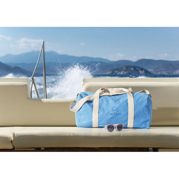 Reklamna putna torba od recikliranih tkanina, 320 gr/m² plave boje | Poslovni pokloni | Promo pokloni