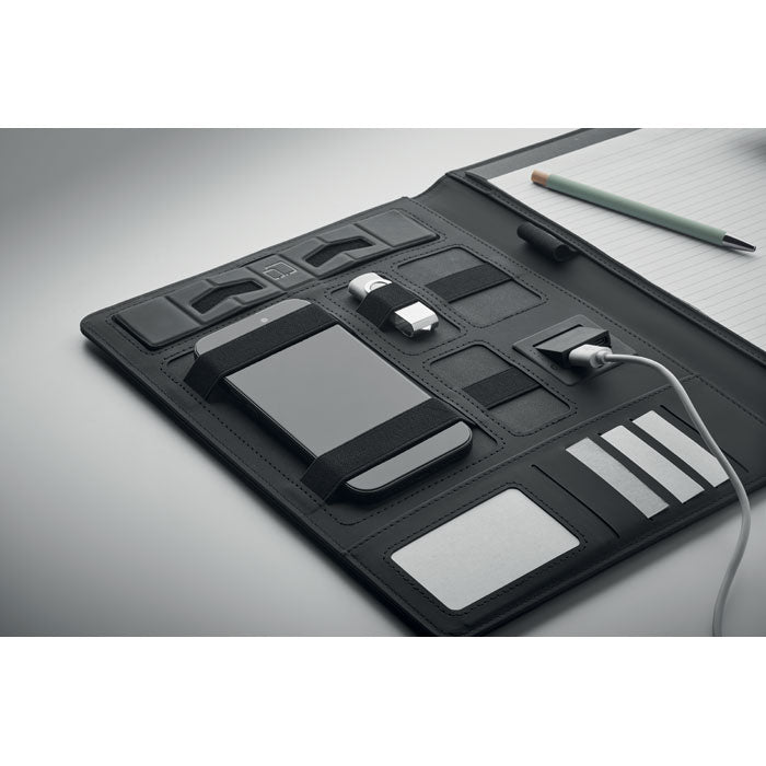 Promotivna poslovna mapa A4 formata s lanenom-PU navlakom, crne boje | Poslovni pokloni | Promo pokloni