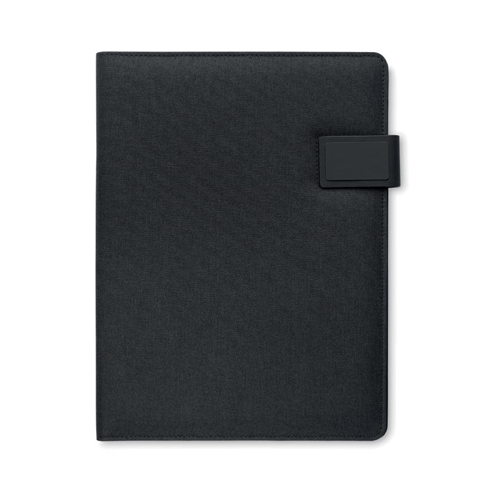 Reklamna poslovna mapa A4 formata s lanenom-PU navlakom, crne boje | Promidžbeni pokloni