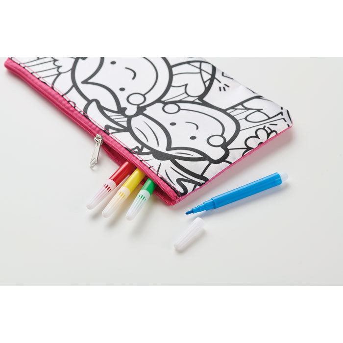 Promidžbena dječja pernica za bojanje s 4 markera, ružičaste boje | Poslovni pokloni