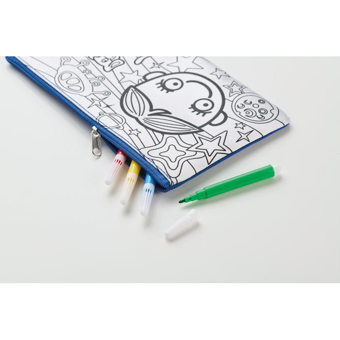 Promidžbena dječja pernica za bojanje s 4 markera, royal plave boje | Poslovni pokloni