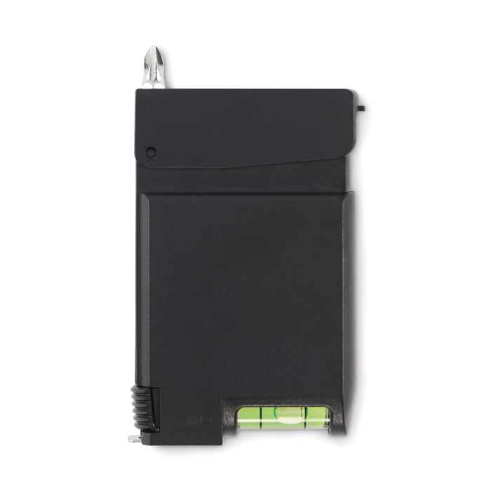 Reklamna višenamjenska mjerna traka s detaljima od bambusa, 3M crne boje | Poslovni pokloni