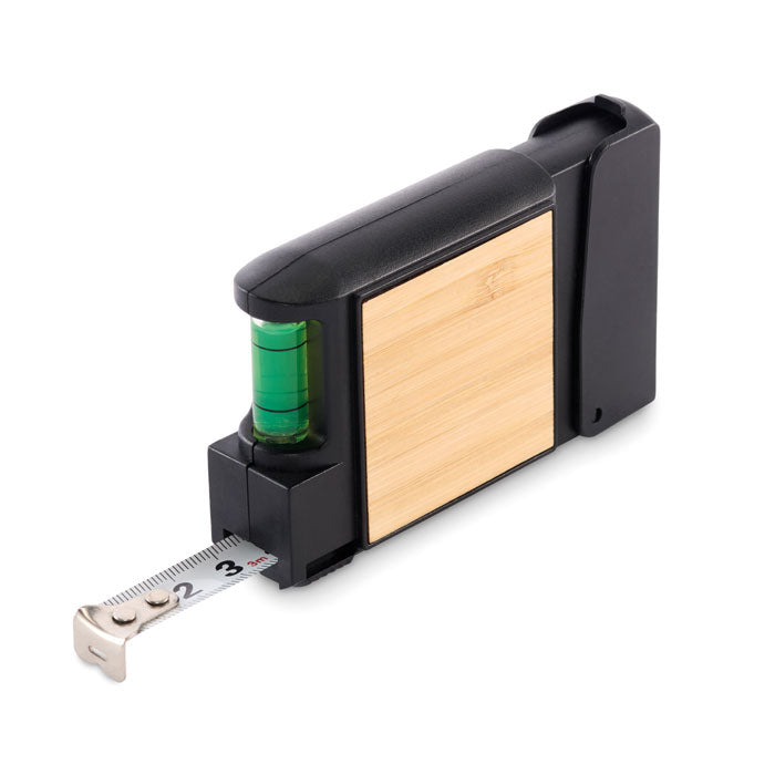 Reklamna višenamjenska mjerna traka s detaljima od bambusa, 3M crne boje | Promidžbeni pokloni