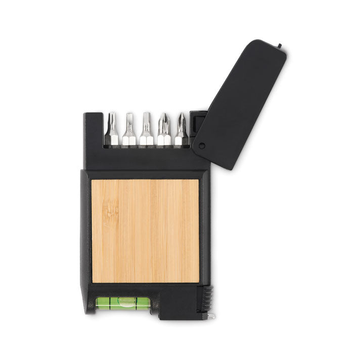 Promidžbena višenamjenska mjerna traka s detaljima od bambusa, 3M crne boje | Reklamni pokloni